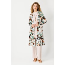 Esswaap Özel Desenli Kimono Bluz Pantolon Kolyeli Takım Bej-bej Bej