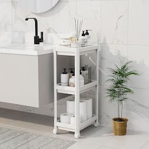 Peggy 3 Katlı Tekerlekli Raf Ünitesi - 36x71x23 Cm Dar Alan Düzenleyici - Mutfak Ve Banyo İçin Aletsiz Kurulum Servis Arabası Beyaz - Siyah - Gri Beyaz Acı Kahverengi