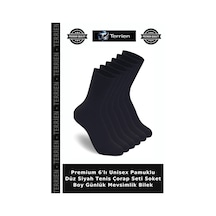 Terrien Premium 6'lı Unisex Pamuklu Düz Siyah Tenis Çorap Seti Soket Boy Günlük Mevsimlik Bilek 6 Çift Siyah