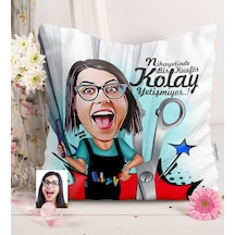 Kişiye Özel Bayan Kuaförü Karikatürlü Saten Yastık - 1