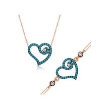 Gümüş Mavi Kalpli Kadın Set (551167147)