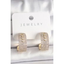 Pirinç Gold Renk Zirkon Taşlı Halka Messika Model Kadın Küpe Çok renkli