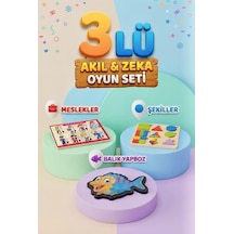 Eğlenceli Eğitici Ve Öğterici 3'lü Ahşap Yapboz Hikayeli Yapboz Ve Bul-tak Oyun Seti Çok Renkli