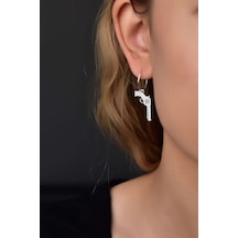 Papatya Silver 925 Ayar Gümüş Rodyum Kaplama Kovboy Red Kit Silahı, Tabanca Figürlü Halka Küpe