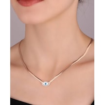 İtalyan Balıksırtı Zincirli Opal Göz Gümüş Kolye Rose Gold