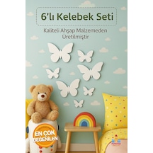 6'lı Çocuk Odası İçin Dekoratif Duvar Süsü - Çocuk Odası Kelebek Beyaz Renk Duvar Süsü - Kelebek Süs