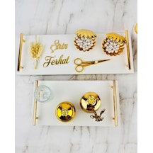 Bond Gold Söz Ve Mermer Nişan Tepsisi Beyaz Beyaz