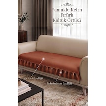 Lüx Fırfırlı Koltuk Örtüsü Bohem Pamuklu Keten Leke Tutmaz Su İticili Koltuk-çekyat Örtüsü Kiremit