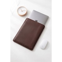 Minimalist 13 İnç Laptop Kılıfı, Vegan Deri, Su İtici Özellikli, Bilgisayar Notebook Laptop Çantası Acı Kahve, 13 İnç