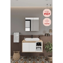 Lale Beyaz 80 Cm %100 Mdf Lavabolu Banyo Dolabı + Aynalı Dolap Beyaz Meşe