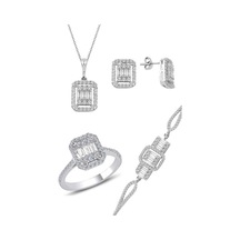 Gümüş Rodyumlu Baget Taşlı Dörtlü Set (535071419)
