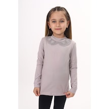 Toontoy Kids Toontoy Kız Çocuk Yakası Dantel Detaylı Tişört Kahverengi
