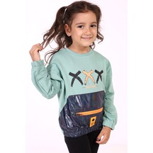 Toontoy Kız Çocuk Cep Detaylı Baskılı Sweatshirt Yeşil