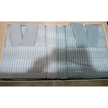 Özdilek Striscia Gri Yeşil Aile Bornoz Seti Gri - Yeşil