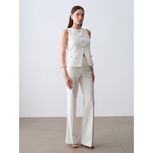 Dilvin 72696 Orta Bel Geniş Paça Pantolon-ekru