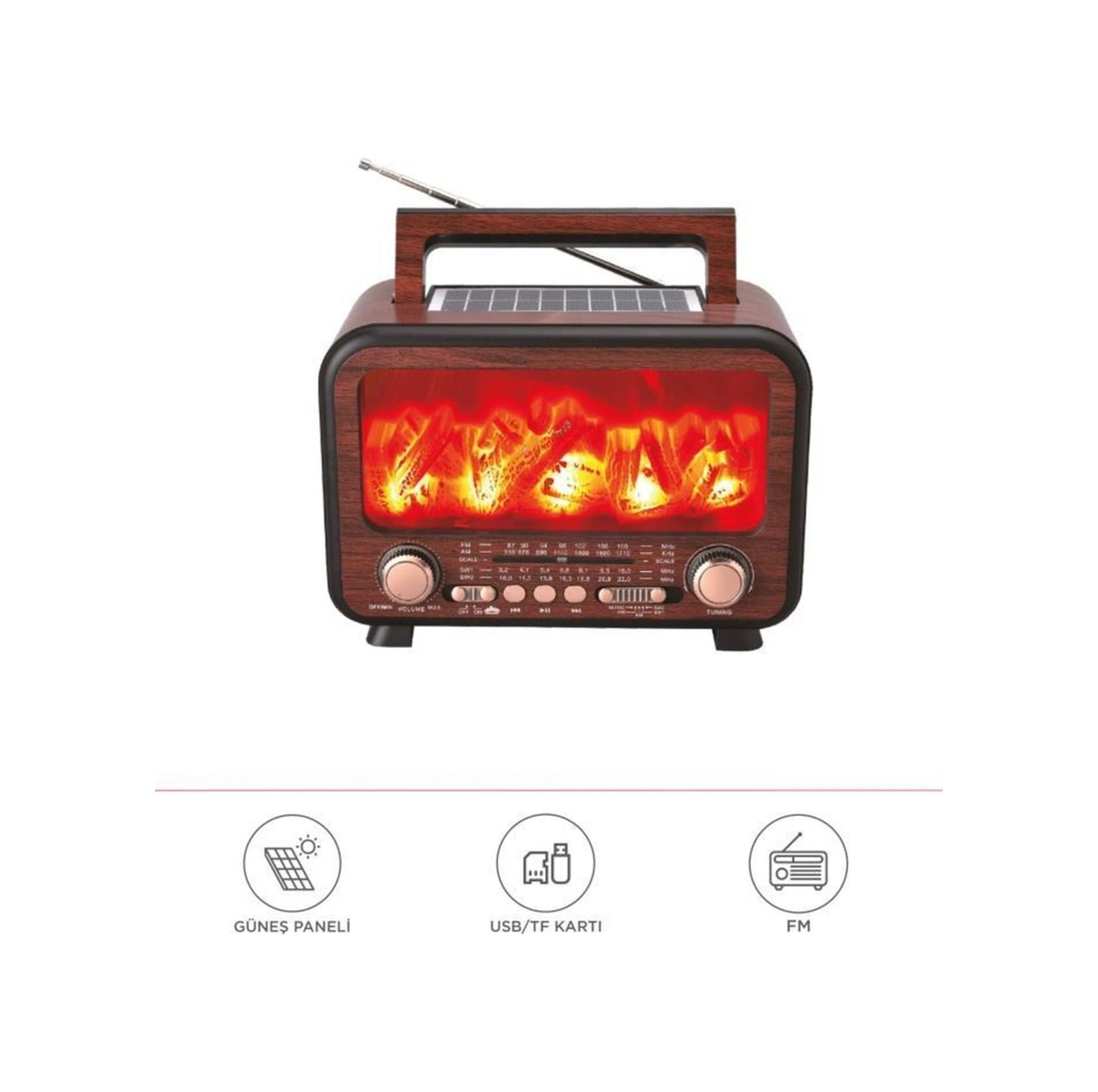 Nostalji Kablosuz Speaker Bluetooth Hoparlör Solar Panelli