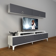 Decoraktiv Ekoflex 5 Mdf Gold Tv Ünitesi Tv Sehpası - Beyaz Antrasit Beyaz - Antrasit