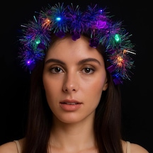 Kalp Püsküllü Gece Parıltısı 3 Modlu Led& 39 Li Işıklı Taç Mor Renk