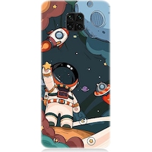 Xiaomi Redmi Note 9 Pro Uyumlu Silikon Kılıf Sevimli Astronot Uzay Macerası