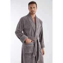 Yaka Fitilli Bambu Cotton Erkek Bornozu Taş
