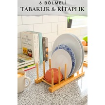 6 Bölmeli Doğal Bambu Bulaşıklık & Kitaplık - 25 X 12 Cm Bambu Bej Diğer