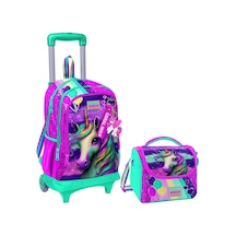 Coral High Pembe Su Yeşili Unicorn Işıklı Tekerlekli Okul Çantası ve Beslenme Seti - Kız Çocuk