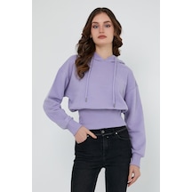 Kadın Karbon Fırçalı 3 İplik Oversize Sweatshirt Lila