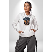 Rottweiler Koca Kafa Kadın Erkek Beyaz Kapüşonlu Sweatshirt Hoodie Beyaz