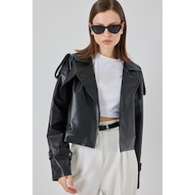 Bigdart Kadın Oversize Deri Mont Ceket 1047 - Siyah