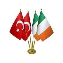 Masa Üstü İrlanda Bayrağı Türk Bayrağı Dörtlü Pirinç Direk Masa B