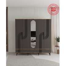 Ekin 5 Kapaklı Çekmeceli Gardırop - Tamamı Mdf Antrasit