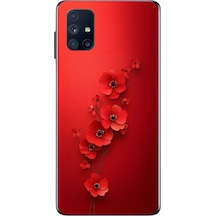 Samsung Galaxy M51 Uyumlu Kırmızı Kardelenler Baskılı Silikon Kılıf Renkli
