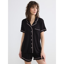 Lcw Dream Siyah Gömlek Yaka Kadın Şortlu Pijama Takımı