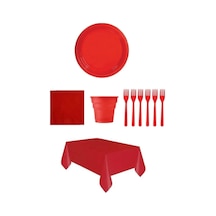 Kırmızı Renk Plastik Tabak, Bardak, Çatal, Peçete Ve Tek Kullanım