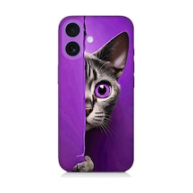 Apple iPhone 16 Uyumlu Mor Kedi Desenli Silikon Kılıf Çok Renkli
