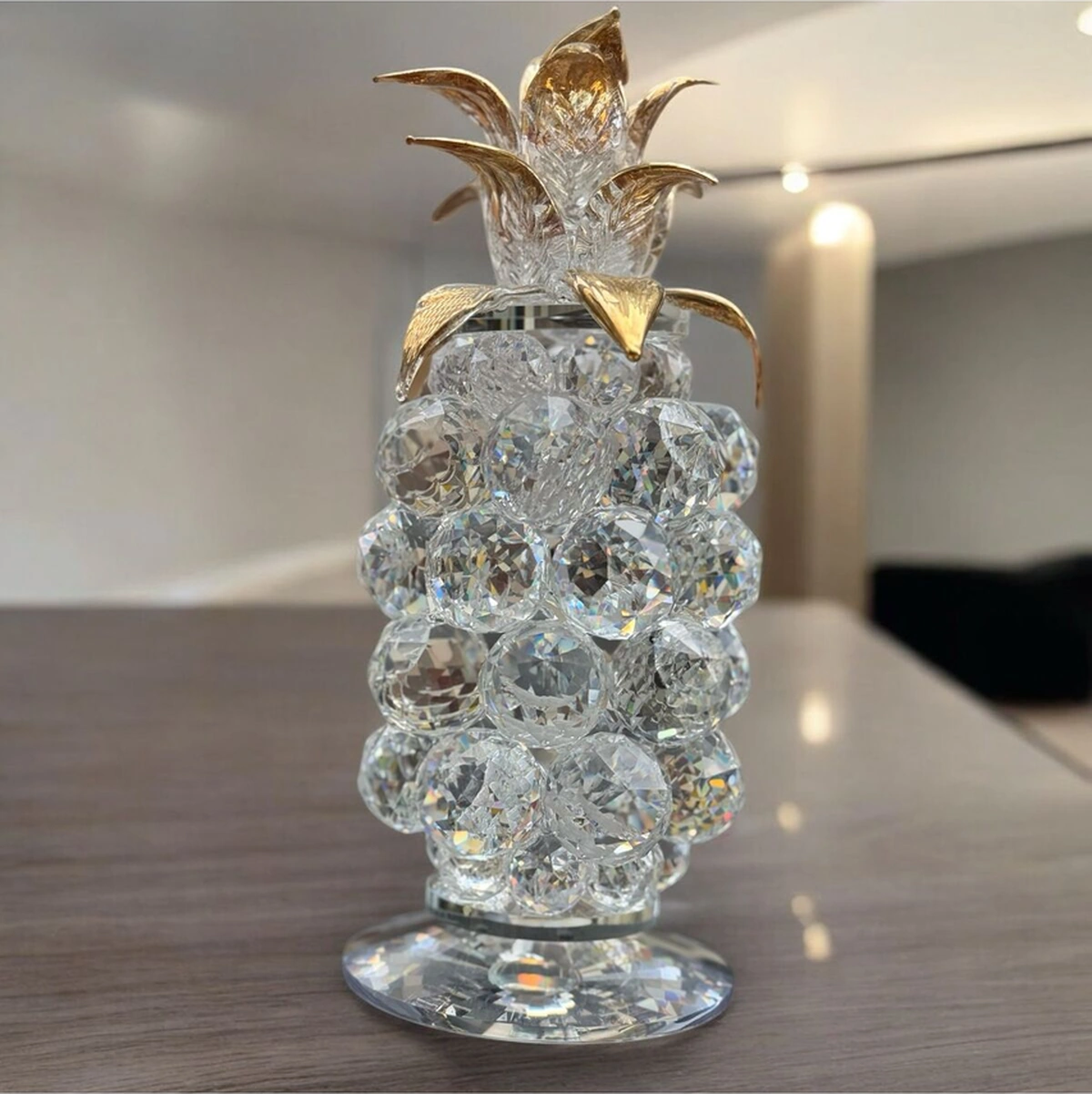Dekoratif Kristal Cam Tekli Ananas Küçük Boy Şeffaf Gold
