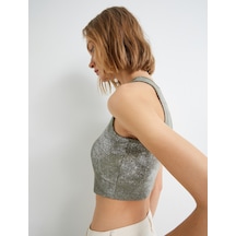 Koton Crop Atlet Halter Yaka Metalik Sim Baskılı Fitilli Ada Çayı 4sak10284ek Açık Yeşil