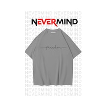 Nevermind Erkek Oversize Freedom Baskılı Erkek Tişört Yazlık Rahat Pamu Antrasit