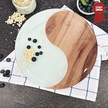 Kanallı Cam Kesme Tahtası - Yin Yang - Çap32cm - Patentli Ürün