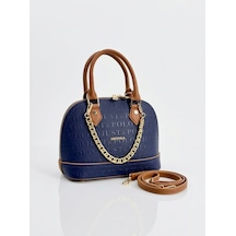 Just Polo Kadın Zincir Detaylı Şık El Ve Omuz Çantası Shoulder Bag Ebat : 25x22 Cm Lacivert - Taba