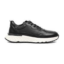 Erkek Siyah Bağcıklı Kalın Tabanlı Kroko Deri Sneaker