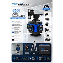 Pro Müller Profesyonel Otomatik Hizalama 16 Köşe 360 Yeşil Lazer Çizgi Hizalama Terazi Çantalı Tripod Ayak