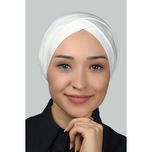 Altobeh Dört Bantlı Çapraz Dış Tesettür Bonesi Hazır Türban Penye - Ekru