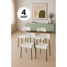 Mira Beyaz/ Yeşil Sandalye Plastik Gövdeli Metal Ayaklı, Mutfak Sandalyesi, Çalışma, Bahçe, Yemek Oda Beyaz/yeşil- 4 Adet