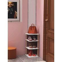 4 Katlı Ayakkabılık Dört Bölmeli Ayakkabı Organizeri Dekoratif Ayakkabı Rafı Beyaz