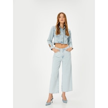 Koton Kısa Geniş Paça Kot Pantolon Standart Bel Cepli - Bianca Crop Wide Leg Jeans Bleach 4sal40326md Açık Mavi