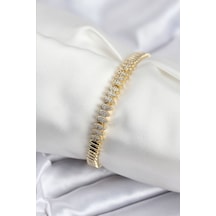 Pirinç Vıp Seri Gold Renk Zirkon Taşlı Arpa Model Kadın Bileklik Altın