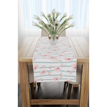 Pembe Yeşil Modern Çiçek Desenli Runner 40x140cm Pembe
