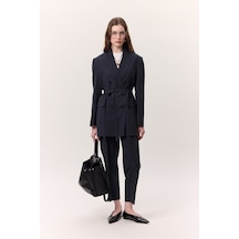 Manuka Tencel Kemerli Kruvaze Blazer Ceket İndigo Indigo