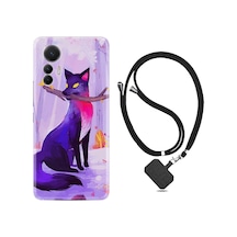 Xiaomi 12 Lite Kılıf İpli Boyun Askılı Desenli Silikon Mor Kurt 1614